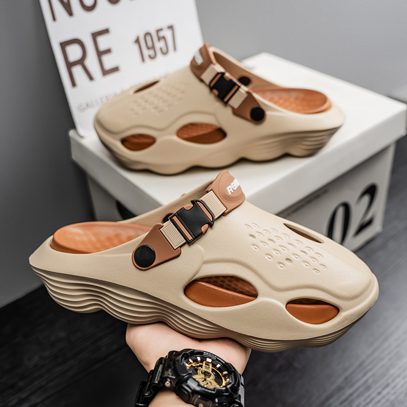 2025 nuevos zapatos con agujeros de suela gruesa para hombres, zapatillas Baotou, sandalias deportivas antideslizantes para hombres, zapatos de playa