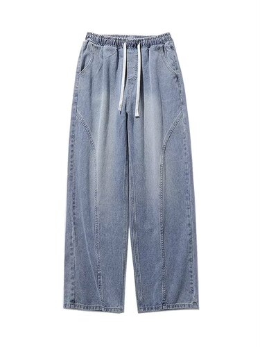 Men's American Western Jeans, Ins Trendy Street Retro Loose Straight Leg Pants, Autumn Washable Versatile Casual Pants