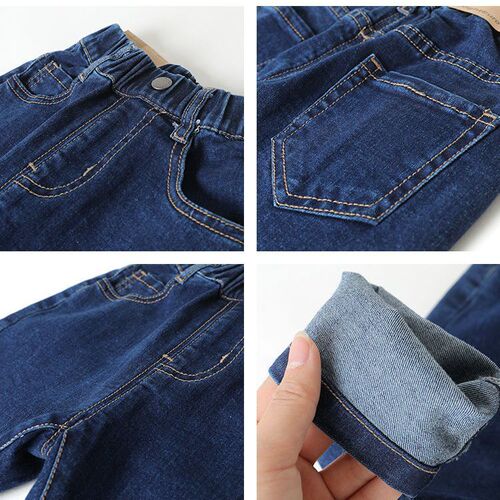 Men's Children's Spring and Autumn Winter Elastic Casual Jeans for Boys, Warm and Loose Long Pants