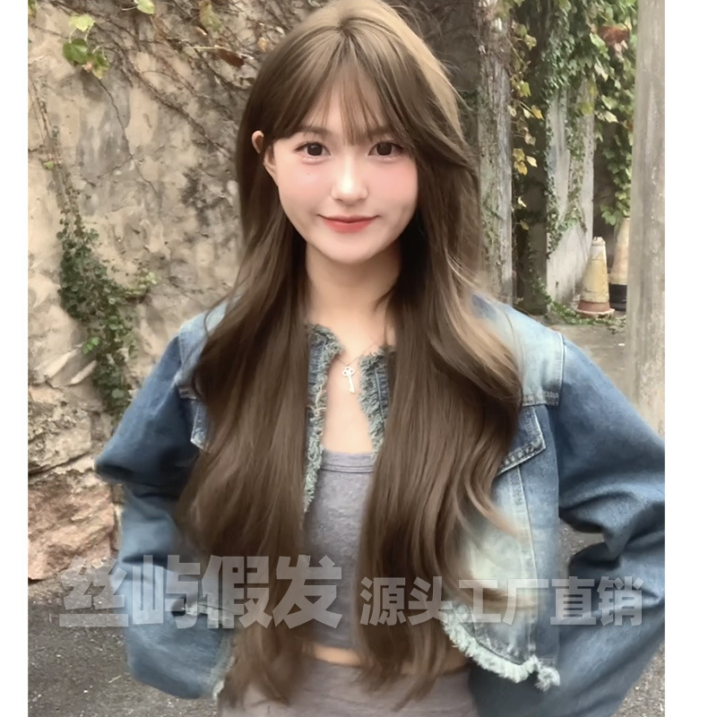 Wholesale Wig for Women with Long Hair, Full Headband, Long Curly Hair, Daily Natural French Big Wave Imitation Full Human Hair Wig Set