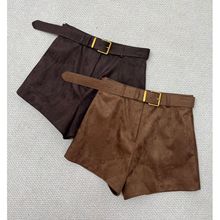 深圳南油美式复古气质牛皮绒面料通勤百搭高腰显瘦直筒休闲短裤女