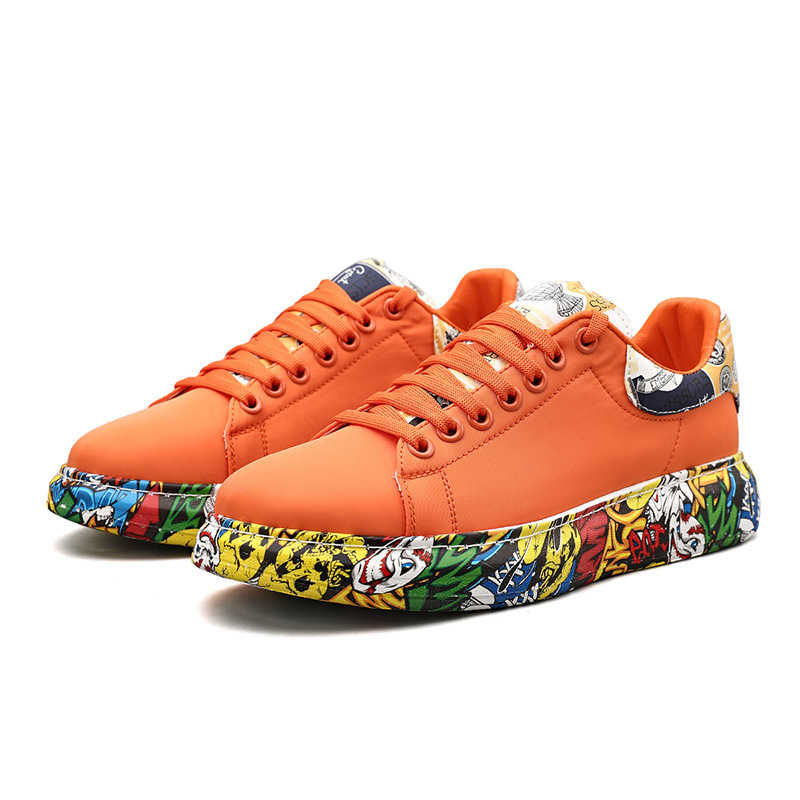 Zapatos de moda para hombres de graffiti, zapatos de skate de pareja de moda transpirables, zapatos casuales de altura para hombres, zapatos blancos pequeños