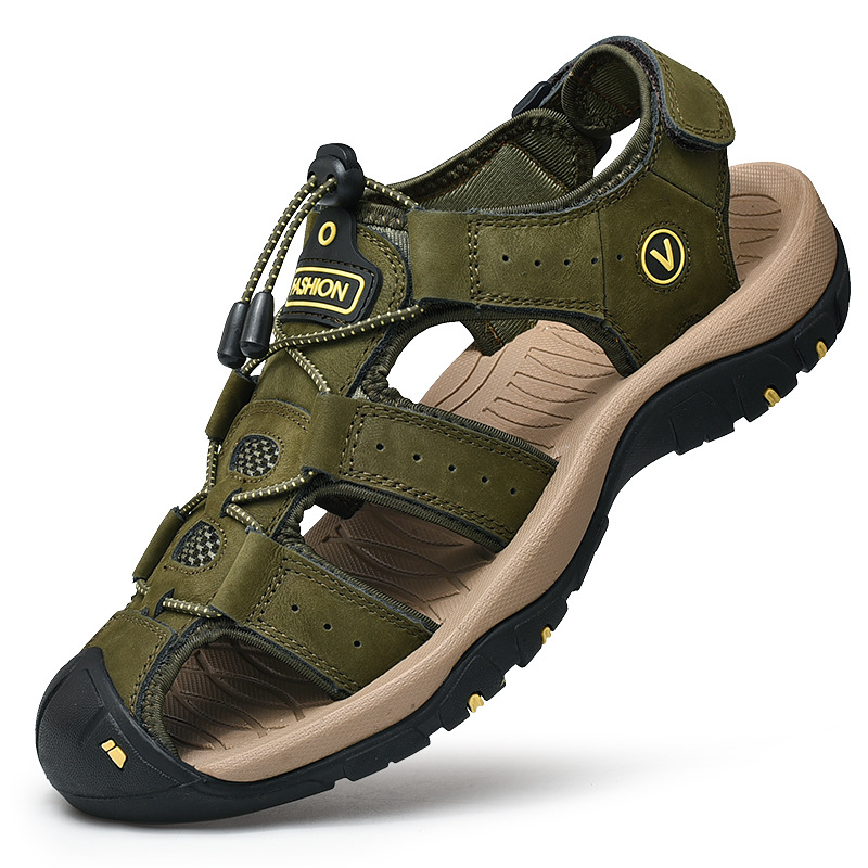 Sandalias de cuero para hombres de alta gama, zapatillas de playa casuales de verano para hombres al aire libre, zapatillas de cuero para hombres.