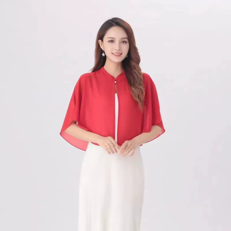 Солнцезащитный костюм Женское тонкое пальто Летний новый шифоновый чонсам шаль топ женский с юбкой