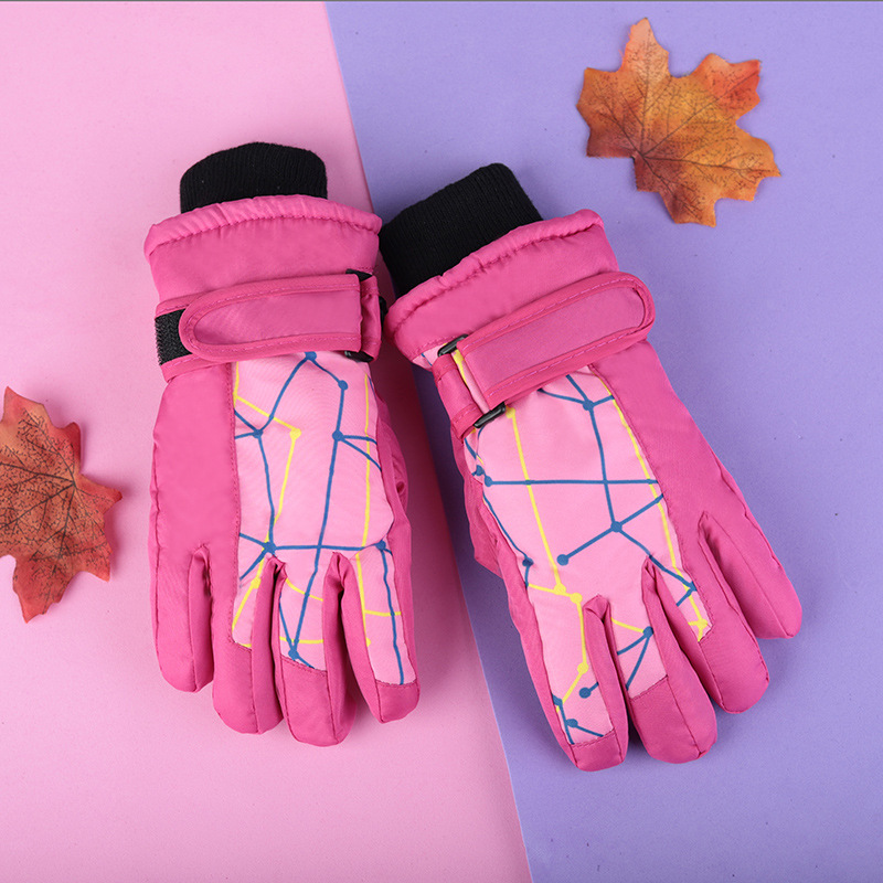 4-17 años de edad de los niños engrosada a prueba de frío impermeable a prueba de viento antideslizante cálido esquí nieve jugando guantes de algodón de invierno