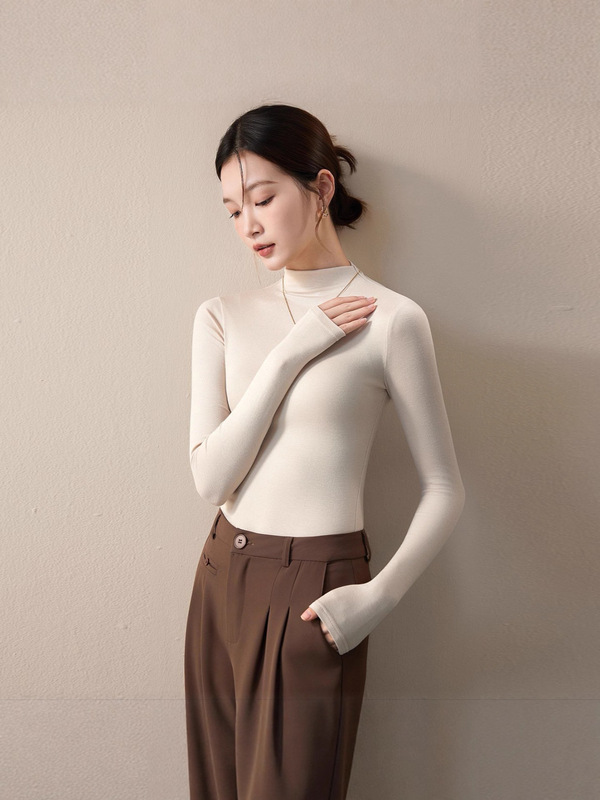 一体绒半高领打底衫女2025秋冬新款加绒加厚保暖重磅长袖女装T恤|undefined