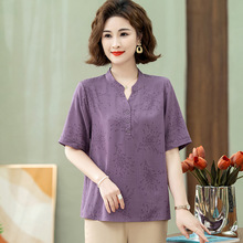 妈妈装夏装衬衫中袖立领套头t恤洋气中老年女装夏季宽松遮肉上衣