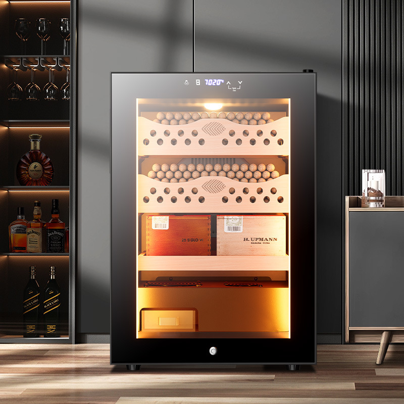 Qalong 50C1 Intelligent Temperature and Humidity Control Cigar Cabinet Cedar Wood Mini Small Household Embedded Wine Cabinet