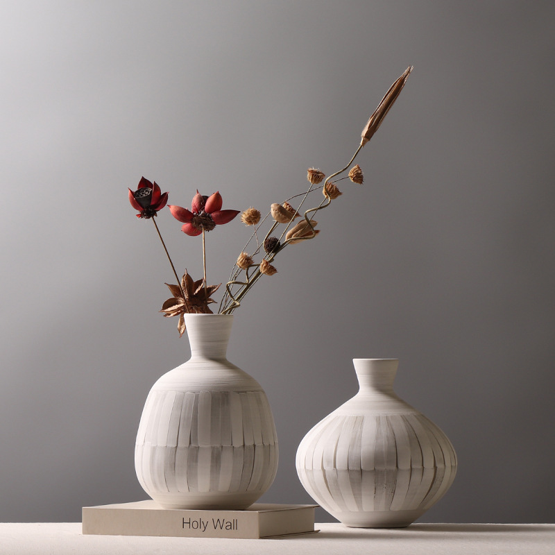 Japanese-style Pink-induced Pottery Homestay Dried Flower Vase Creative Pottery Clay Decorations Hand-made Soft Flower Vase