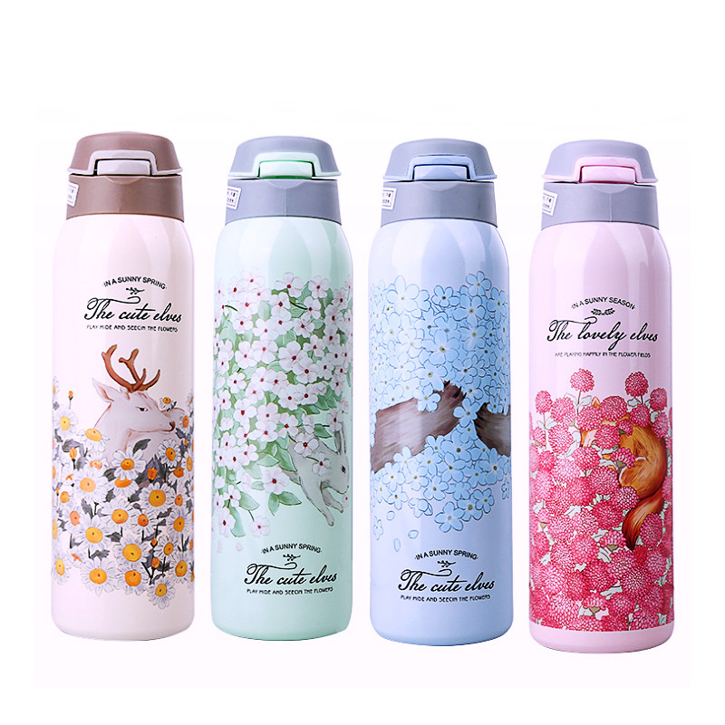 Wholesale thermos cup Japanese style suction tube cup small new cute girl water cup daily gift adult elastic cover with lifting rope