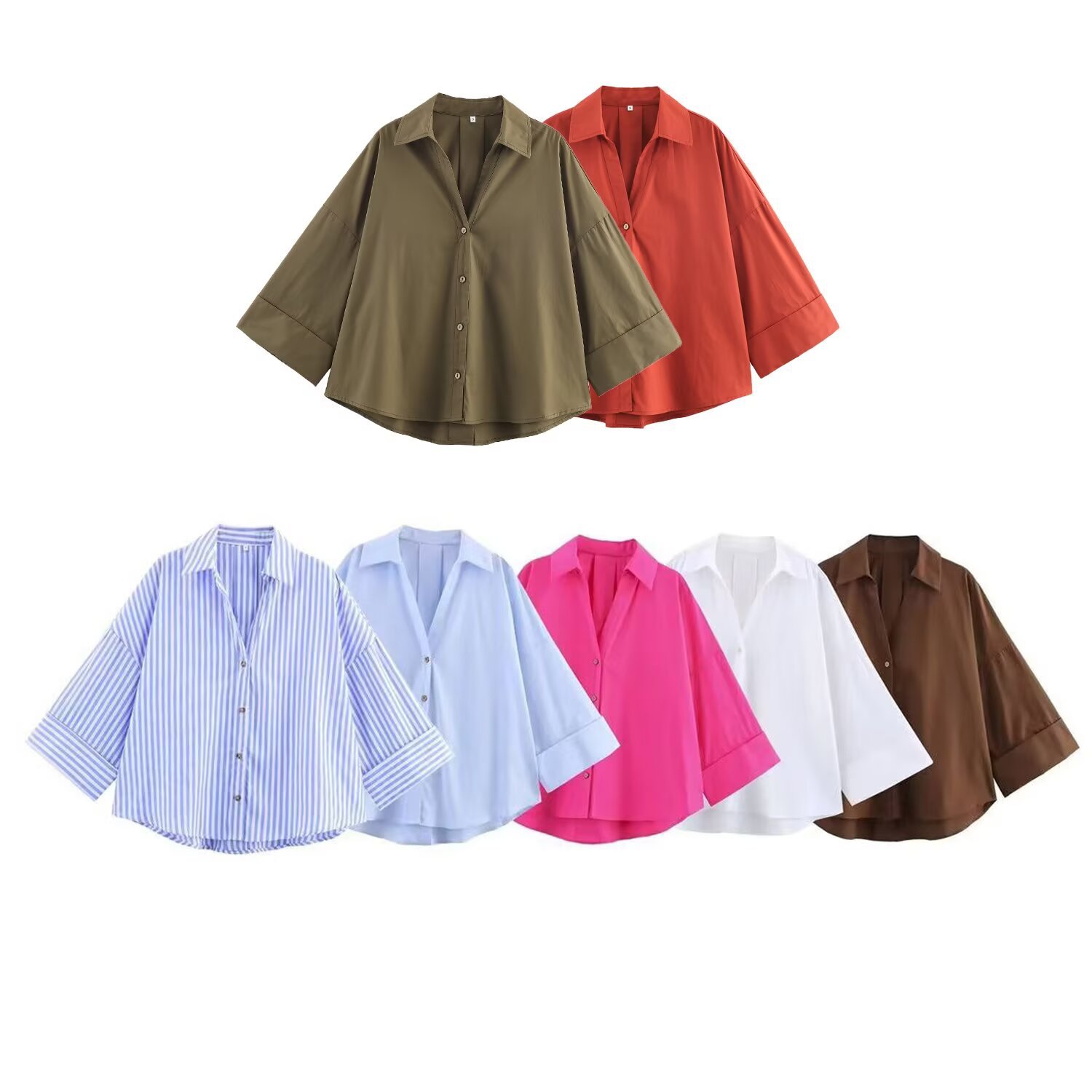 Women's Classic Fashion Wide Sleeve Poplin Shirt European American Style Versatile New Clothing_ecoleips.com