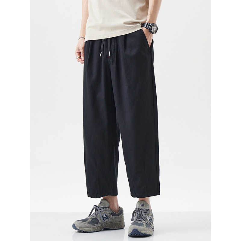 Mingge | 2025 New Loose Straight Pure Cotton Cropped Pants Men's Solid Color Simple Versatile Sports Casual Pants