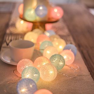 Led Cotton Ball Light String Christmas Decoration Light Takraw Ball Room Bedroom Lantern Starry Sky Flashing Light Atmosphere Light 
 Lamp