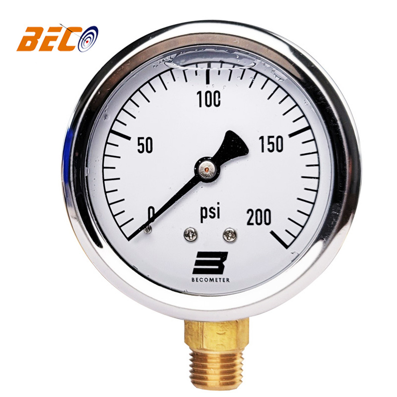 BECO YN60A不锈钢壳压力表200psi径向安装可充油耐震压力表
