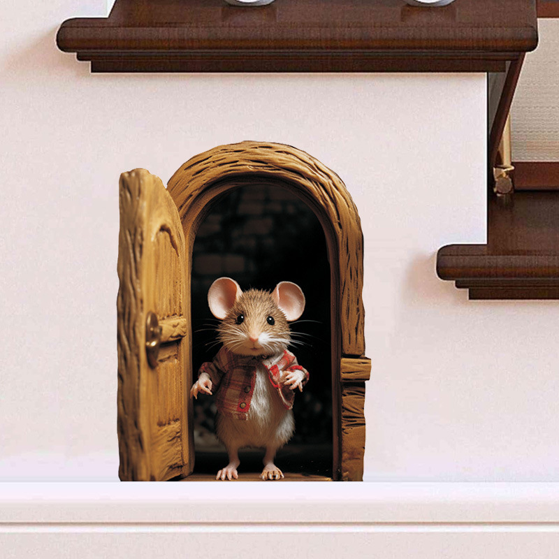 Cross-Border Cartoon Cute Door-Opening Mouse Hole Stickers Mouse Road Sign Hole Home Wall Decoration Wall Stickers