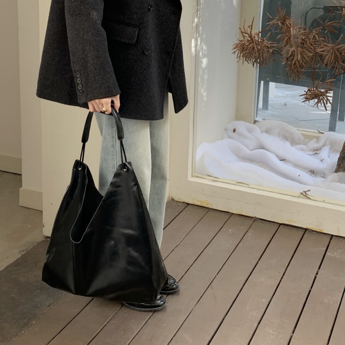 New Niche Row Genuine Leather Shoulder Bag Bindle Tote Bag Large Capacity Casual Commuter Cowhide Handbag For Women - Thumbnail 3