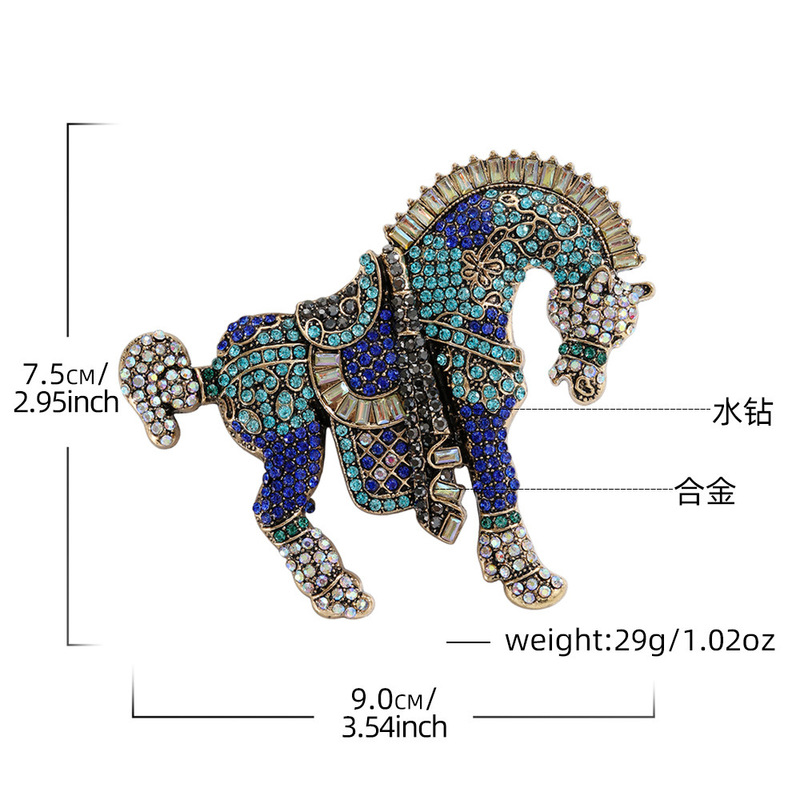 高档重工满钻马胸针欧美时尚复古百搭生肖马胸花别针男女高级配饰|undefined