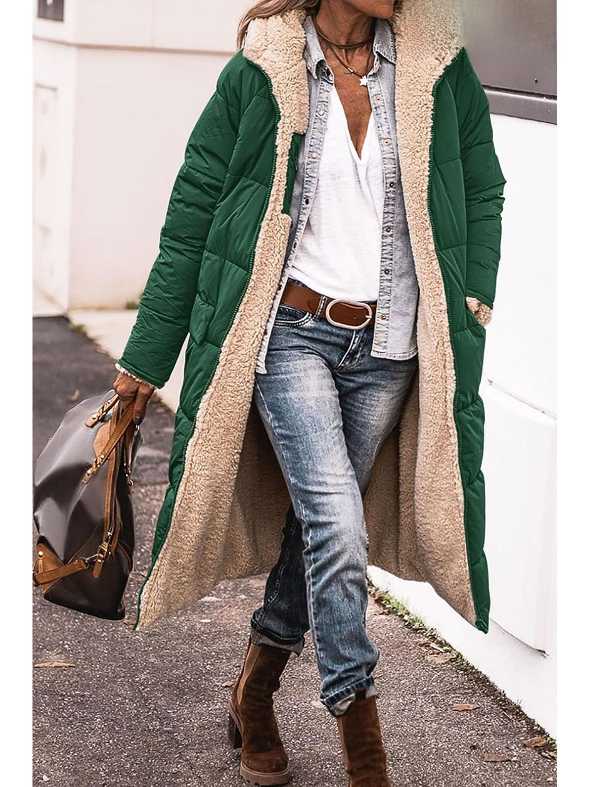 manteau populaire allongé doublé polaire extra épais manteau double face pour femme manteau d'hiver en coton rembourré populaire européen et américain_voghion.com