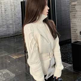 1993气质港风奶油白高领毛衣女2022秋冬新款时尚收腰百搭针织衫