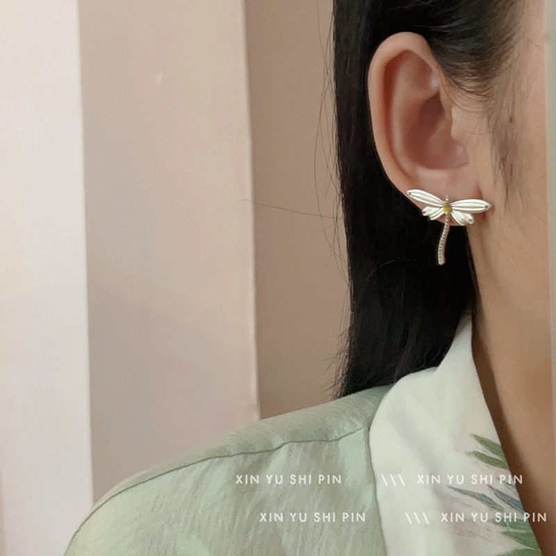 小众设计金属风蜻蜓耳钉女独特个性质感甜酷风ins博主同款耳环