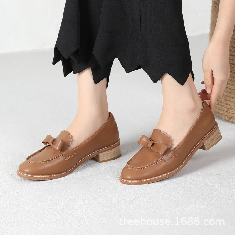 Japanese retro fashionable universal elegant black low loafers with…