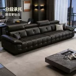 意式极简新款高靠背实木框架沙发 客厅大小户型直排轻奢真皮沙发