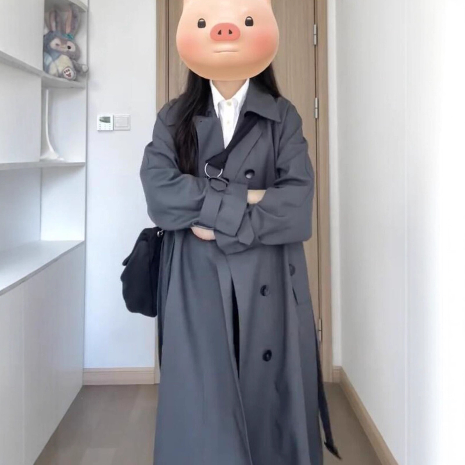 Gray Windbreaker Jacket for Women 2025 Autum New Style Mid-Length Casual Elegant Coat Korean Preppy Style