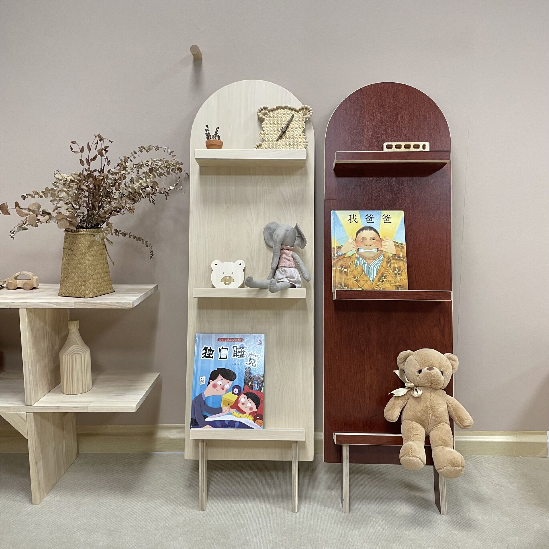 Nordic Style Korean Style Wall-mounted Children's Bookshelf Cafe B&BCorner Multi-layer Background Ornaments Storage Rack