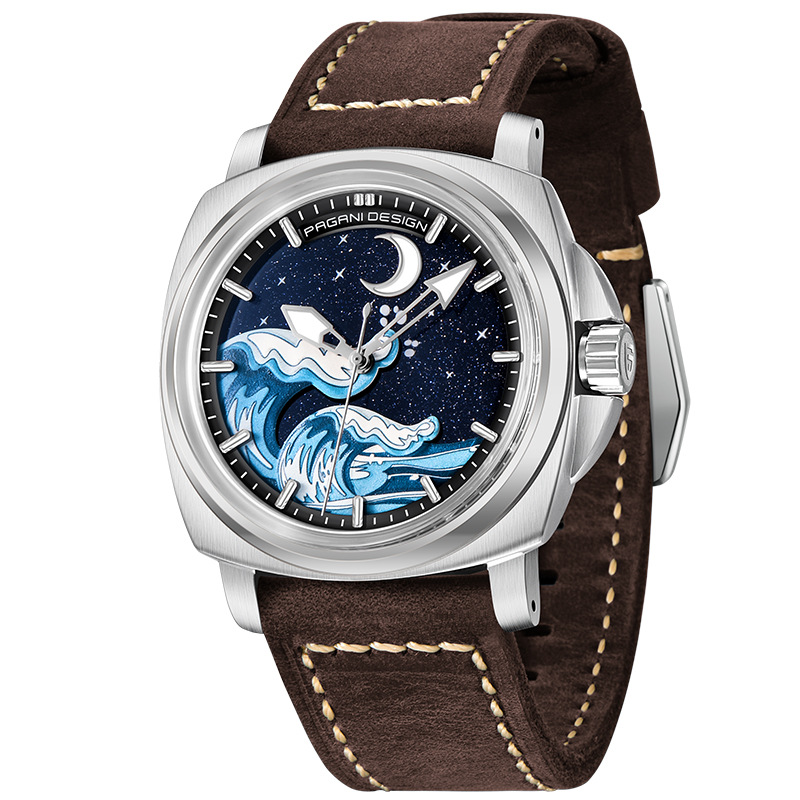 Reloj mecánico PAGANI hombre totalmente automático de luz nocturna moda personalidad impermeable reloj de cuero para hombres YS014