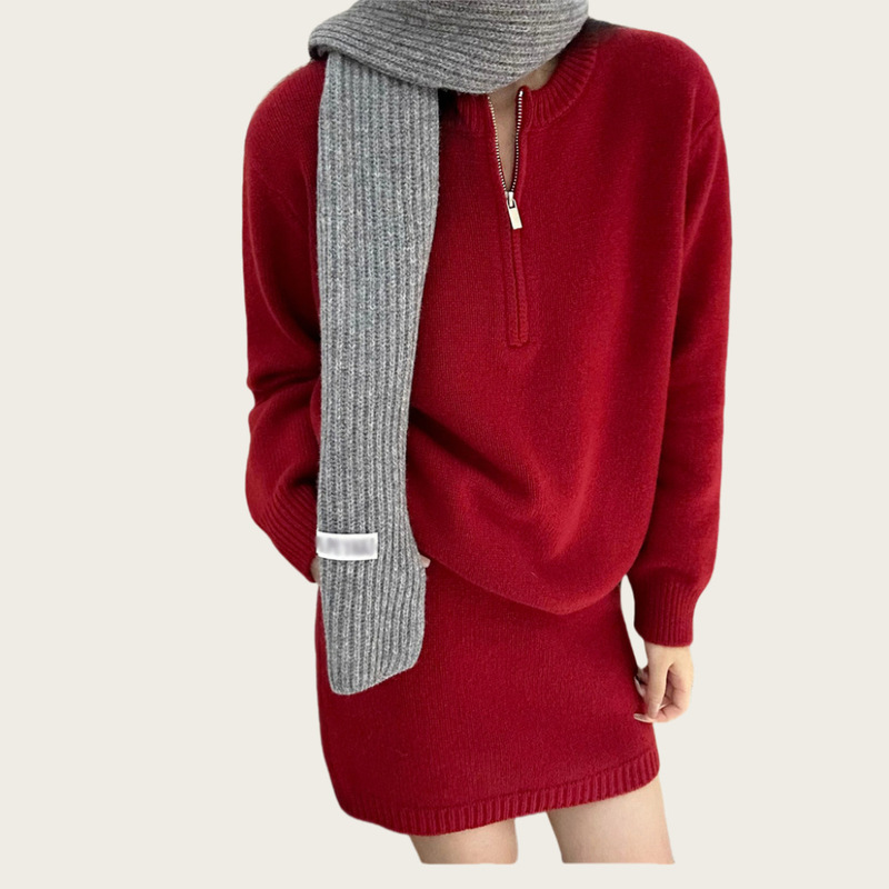 New Year's Eve Wear Red Sweater Knitted Dress Women's Autumn and Winter 2025 New New Year's Shirt Suit High-End New Year's Eve Wear Red Sweater Knitted Dress Women's Autumn and Winter 2025 New New Year's Shirt Suit High-End