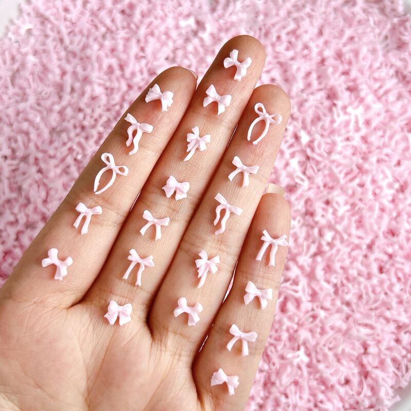 Nail Art Pink Bow Jewelry Streamer Mini Stereo Cut Out Wearable Nail Accessories Small Popular Resin