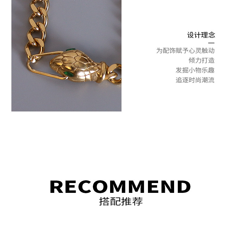 Fashion Snake Head Green Zircon Titanium Steel Necklace Bracelet Set display picture 3