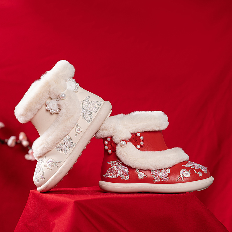 Girls Hanfu Shoes 2024 Winter New Children's Snow Boots Baby Antique…