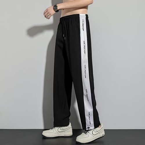Summer thin ice silk quick-drying straight-leg loose casual pants for men, stylish and slimming wide-leg sports pants