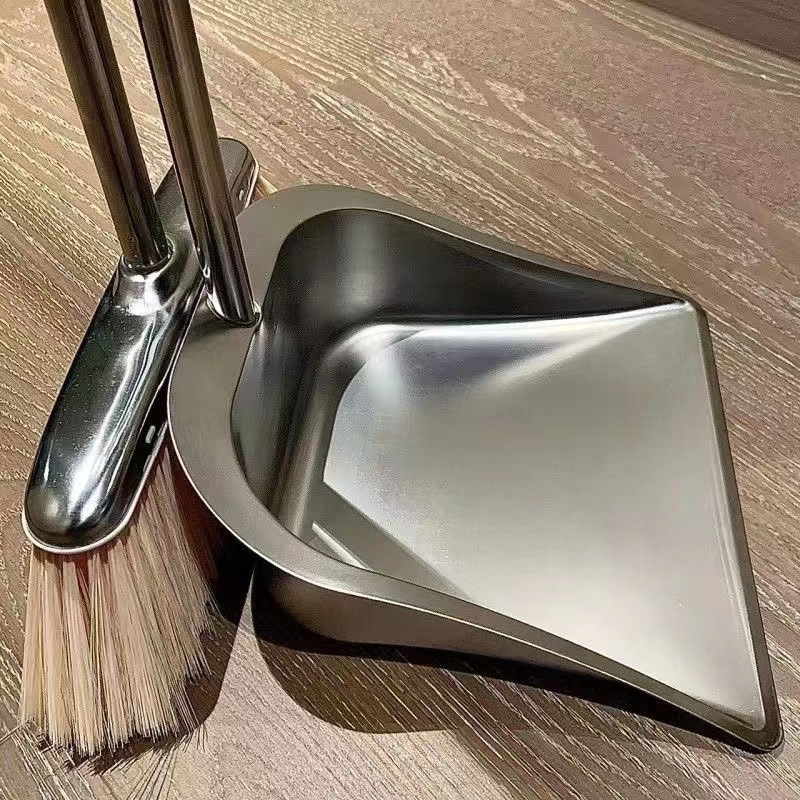 Stainless Steel Thickened Household Dustpan and Broom Two-Piece Set, Dustpan and Broom Set for Home Use
