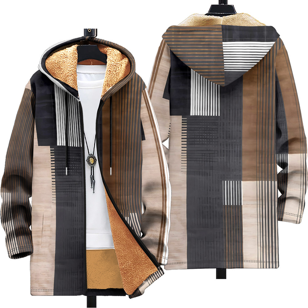 Cotton jacket outdoor zipper multi pattern British fleece 3D printed hooded cardigan pocket thickened_voghion.com
