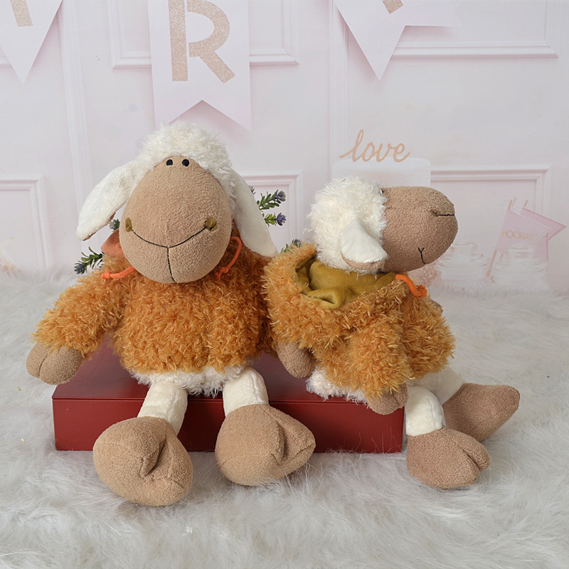 Lindo naranja con capucha de lana de peluche de juguete Cordero muñeca de los niños muñeca de trapo diablo ovejas Regalo de Cumpleaños lote