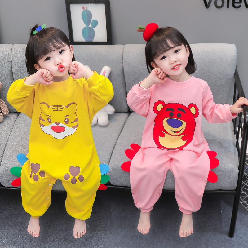 1 romper year-old spring and autumn one-piece 3 baby girls' homewear pajamas kick baby Summer 2 children's anti-sleeping bag