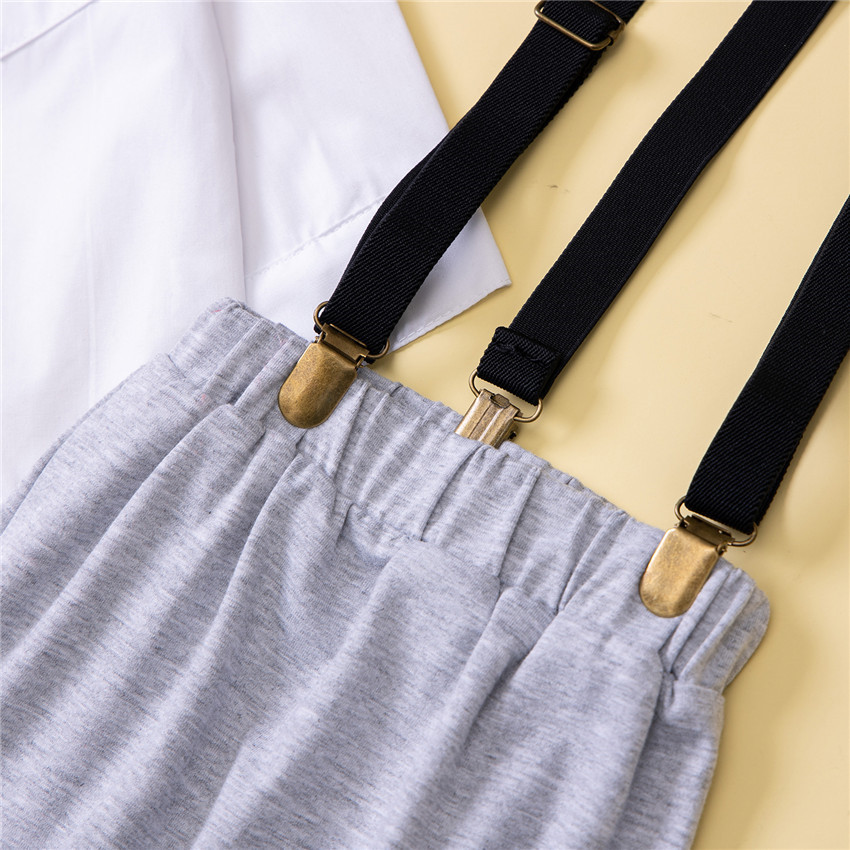 Spring and Autumn New Gentleman's Set Fashion Boys' Baby White Tie Shirt+Strap Pants_voghion.com