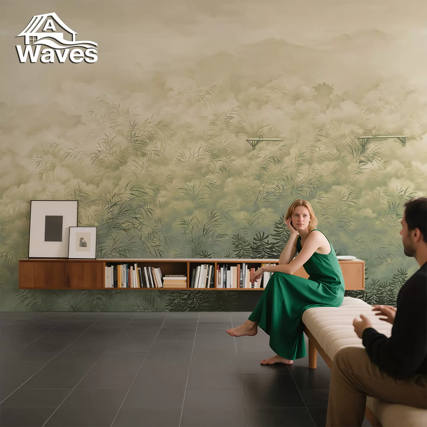 新款法式电视背景墙壁画轻奢欧式手绘油画花草墙布无缝沙发壁纸