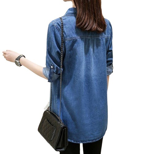 European-style denim shirt for women, spring and autumn, Korean style, long sleeves, plus size, loose-fitting base shirt, outerwear.