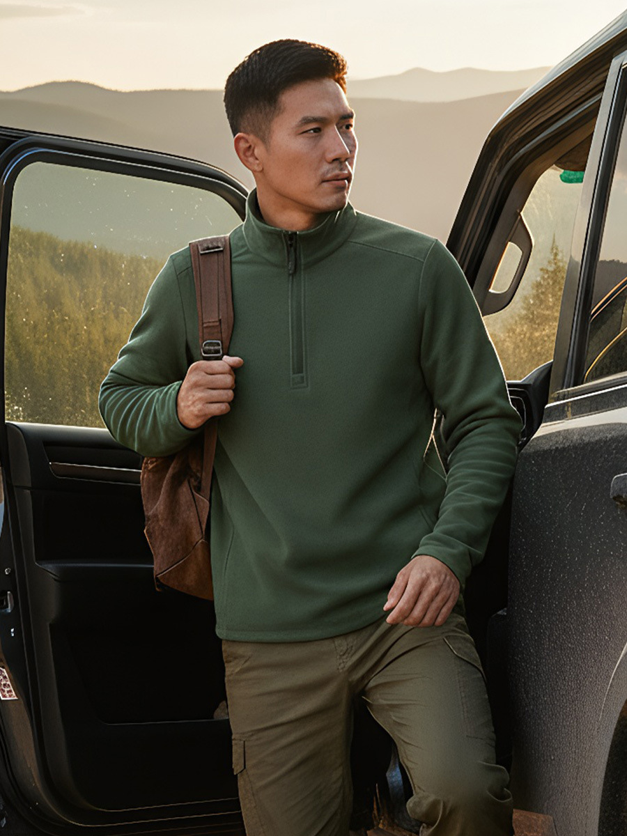 Otoño y invierno de terciopelo de terciopelo de cuello de hombre chaqueta caliente de medio cremallera de cuello alto camiseta de camisa de manga larga