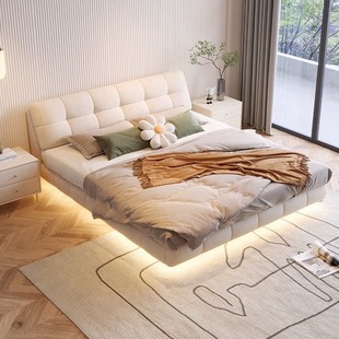 Cream Style Suspended Bed Cloud Puff Bed Tufty Master Bedroom Technology Fabric Bed Modern Simple Double Princess Bed