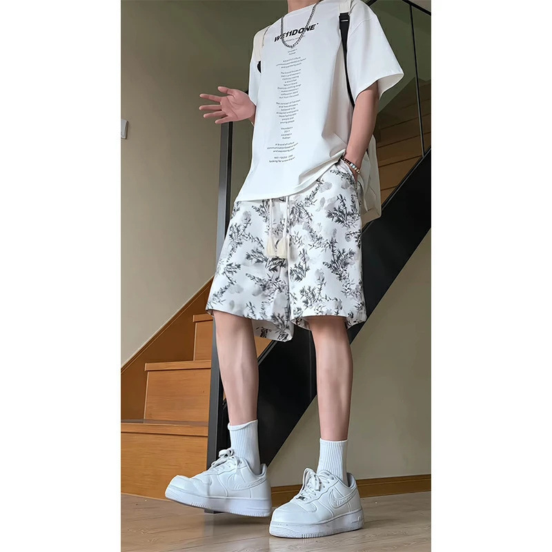 Cross-Border Digital Full-Print Shorts for Men, Summer Thin Style, High-End National Trend, Large Size, Loose Casual Five-Quarter Length Shorts