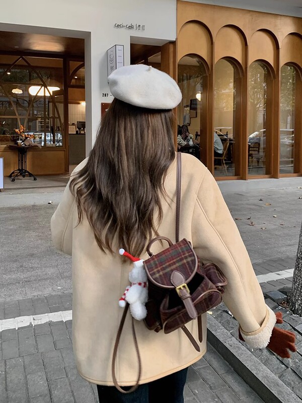 冬の女性用抗ラムウールコート、新しいスタイル、ベルベットと厚みのあるデザイン、暖かいレトロなスエードとファーのオールインワン|undefined