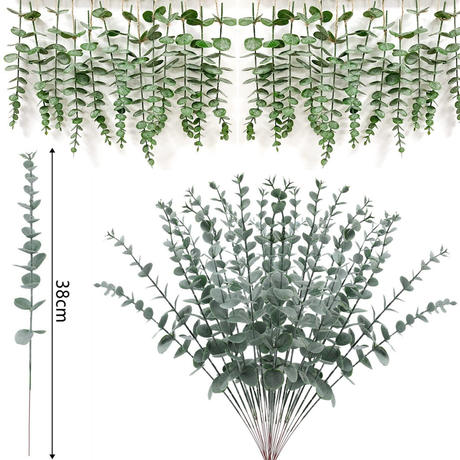 Simulated Green Plants Cross-Border Single Eucalyptus Leaves Eucalyptus Amazon Flower Arrangement Indoor Simulated Flower Decorative Ornaments Wholesale