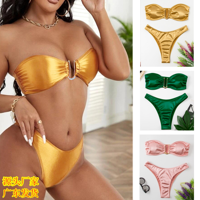 2024 women's swimsuit in stock European and American Amazon AliExpress new swimsuit sexy U-shaped V Iron swimsuit bikini