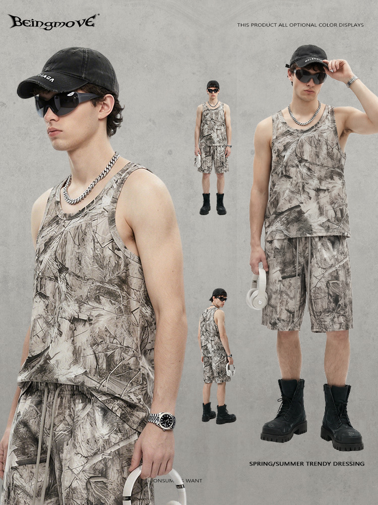 Calle secada| Verano marcas de moda europeas y americanas ramas de camuflaje chaleco deportivo suelto casual vestido exterior hombre