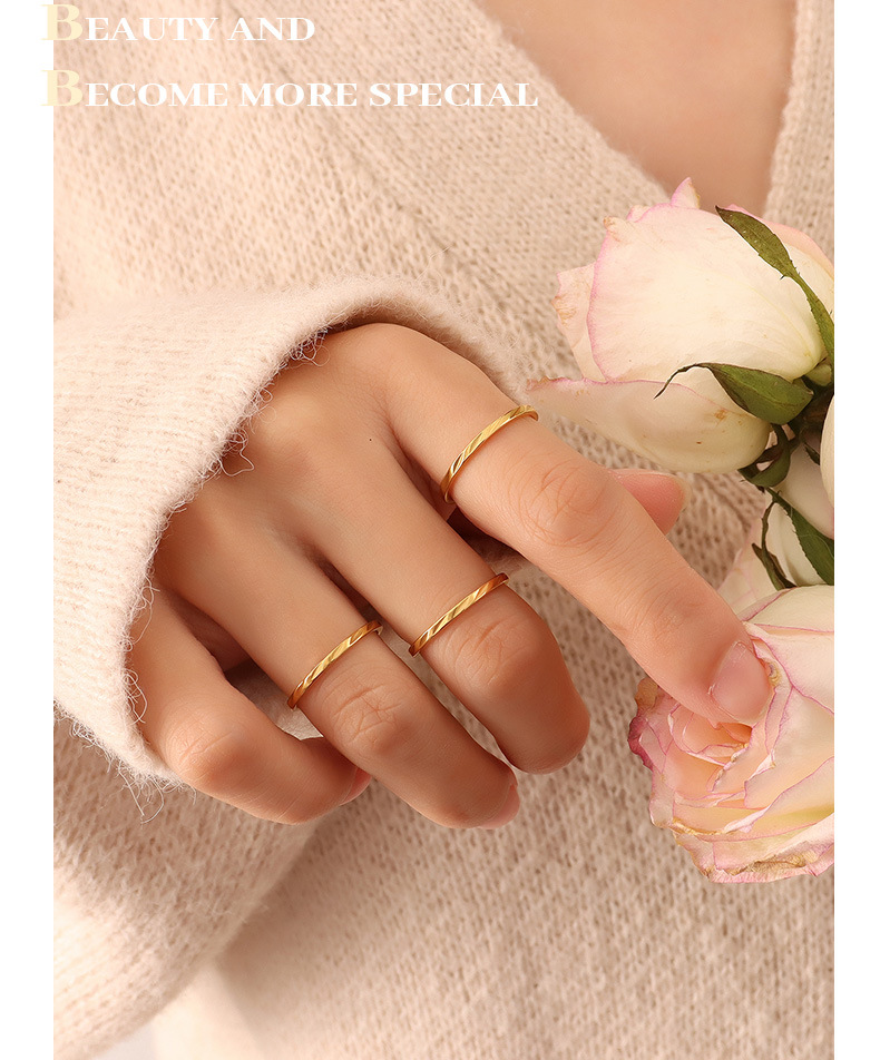 Korean Fashion Pattern Fine Handmade Ring Titanium Steel Plated 18K Real Gold Ringpicture1