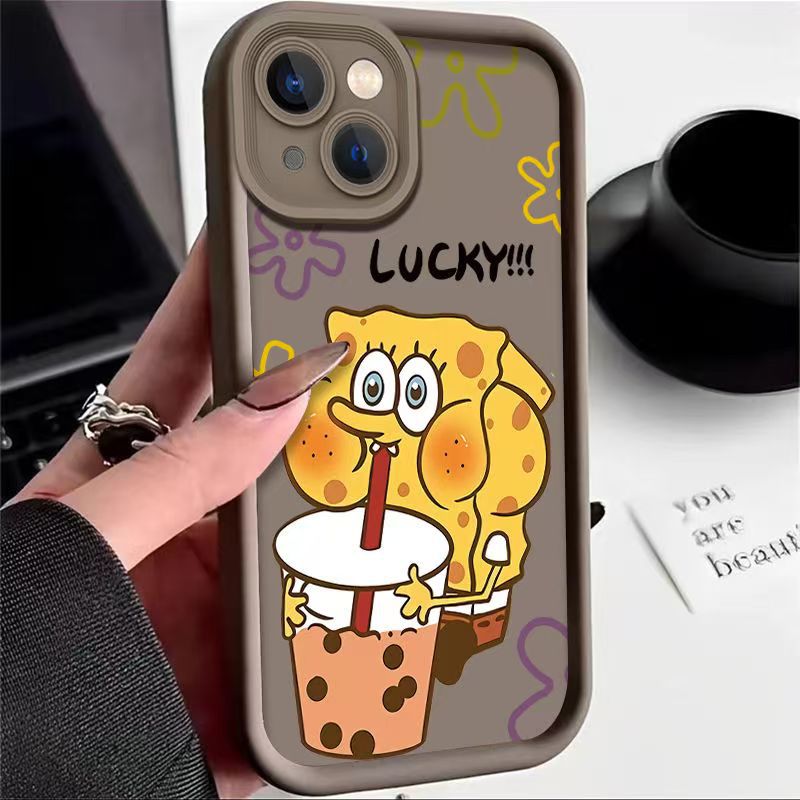 Super large milk tea sponge treasure suitable 16PROMAX new IPHONE15 anti-fall high sense 12 soft 11 creative XR
